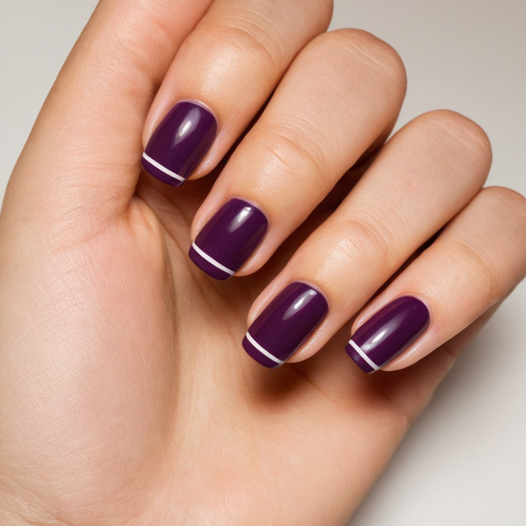 Dark Plum Nails with Minimalist Lines