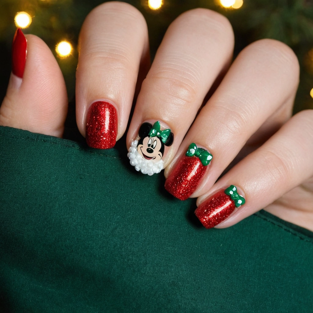 Mickey and Minnie Christmas Nails