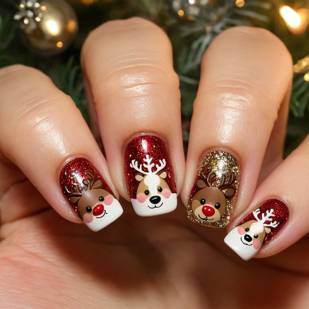 Disney Christmas Nails with Reindeer