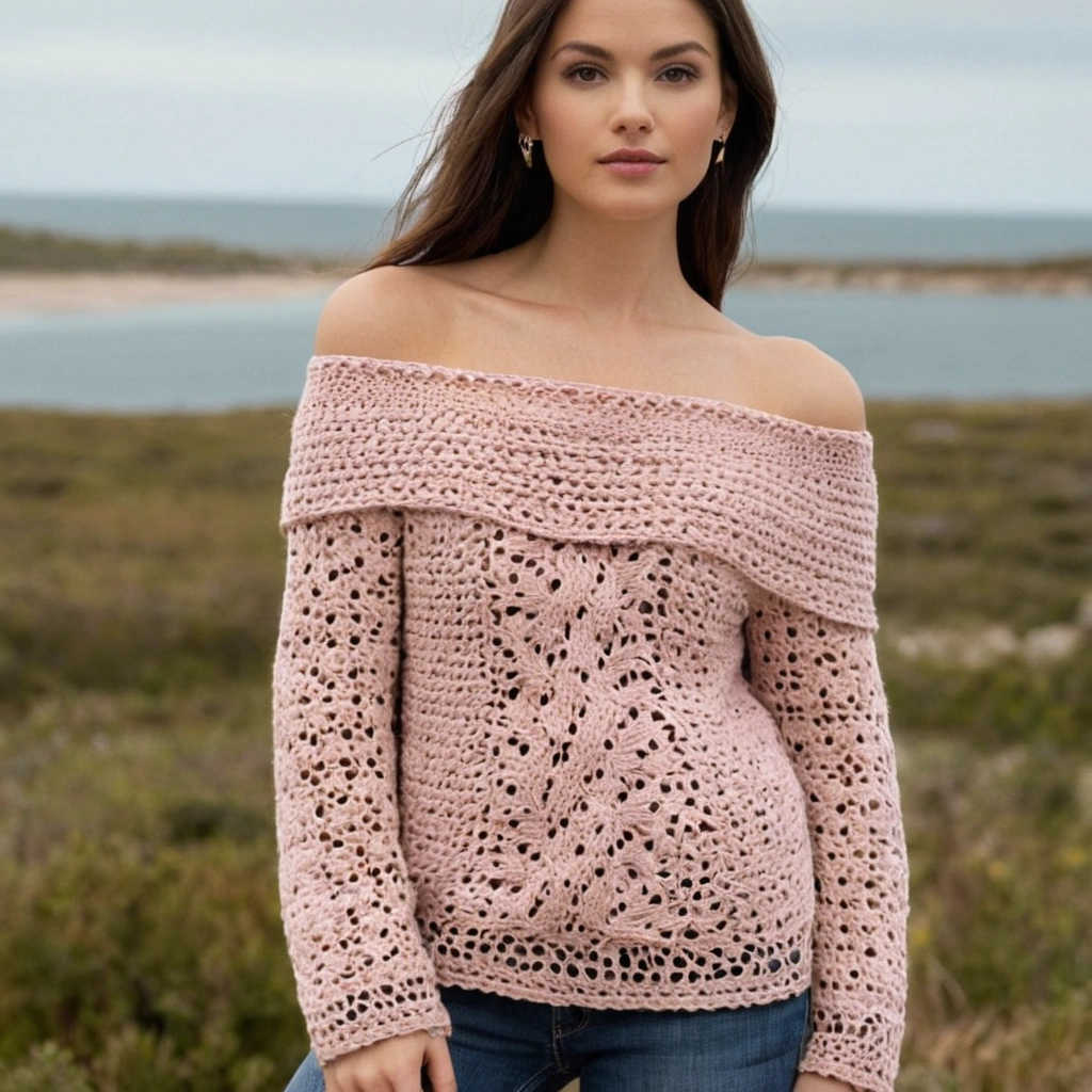 Off-The-Shoulder Crochet Sweater