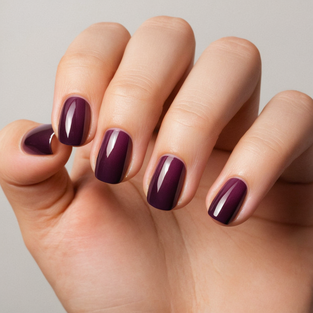 Dark Plum Nails with Nude Ombre