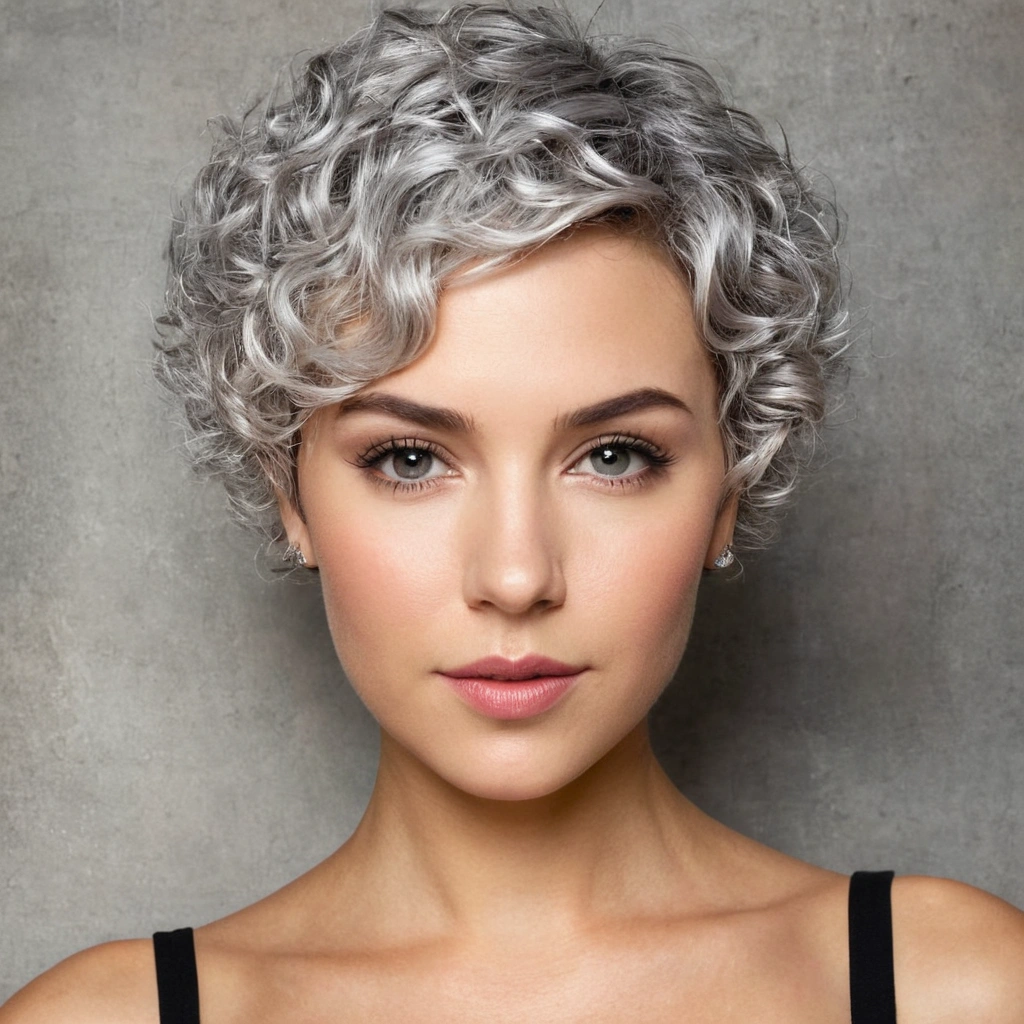 Curly Silver Pixie with Volume