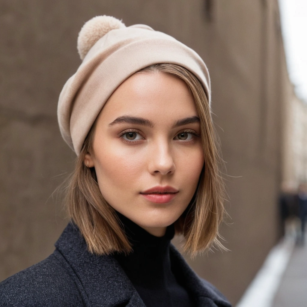 Loose Low Bun with a Beret-Style Beanie