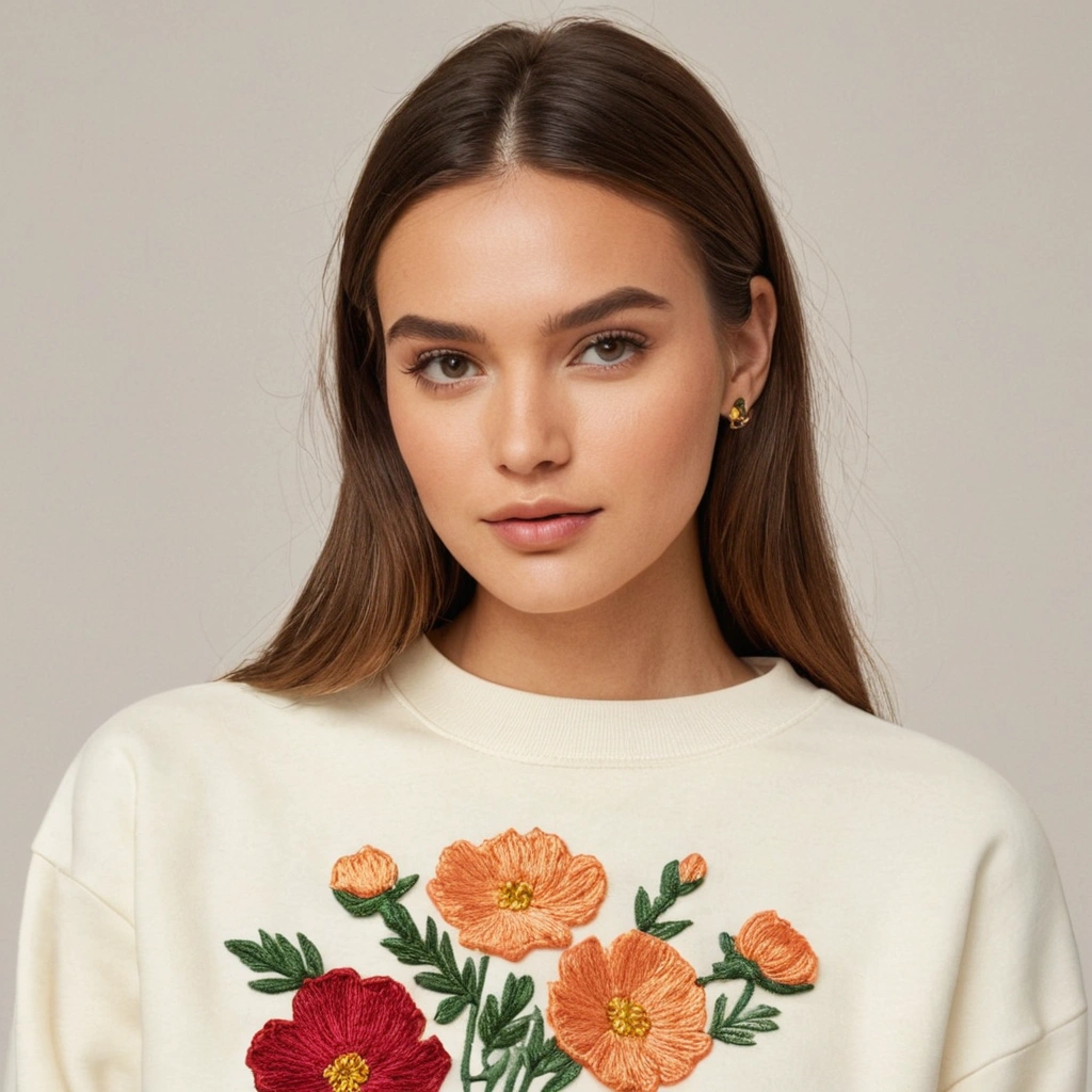 Hand Embroidery Sweatshirt with Floral Design