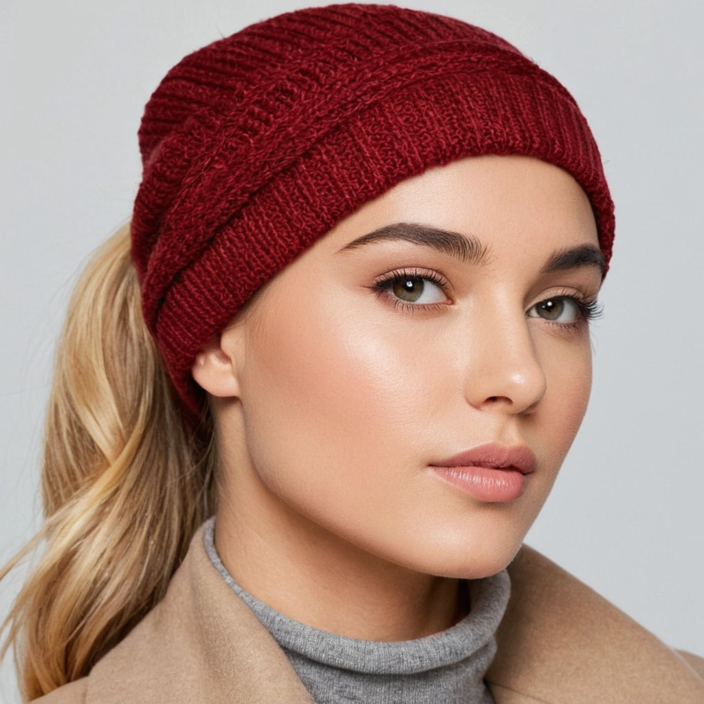 Low Twisted Ponytail with a Folded Beanie