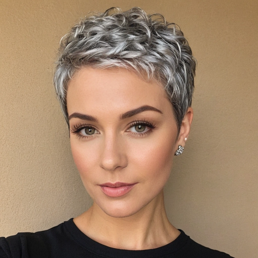 Silver Tapered Pixie with Curls