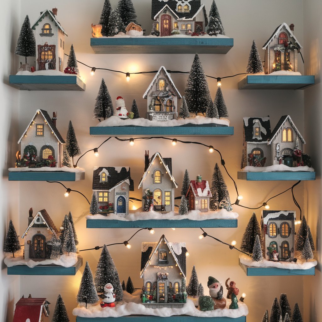 Christmas Village on Floating Shelves