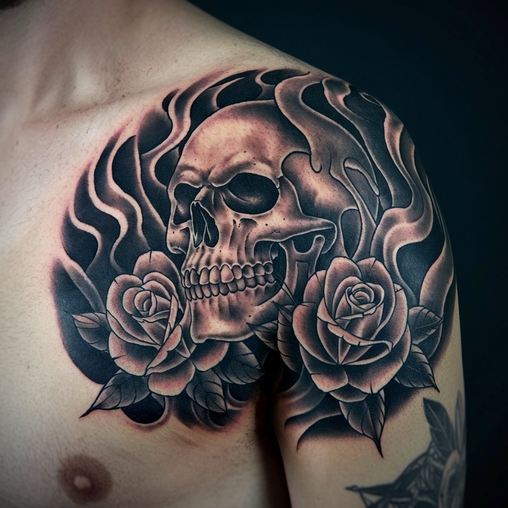 Haunting Skull with Smoke and Roses