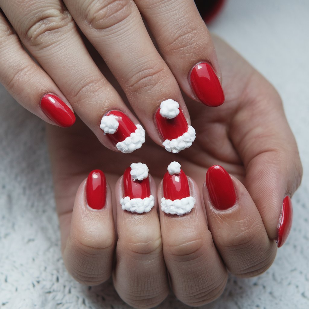 Santa Hat Nail Design