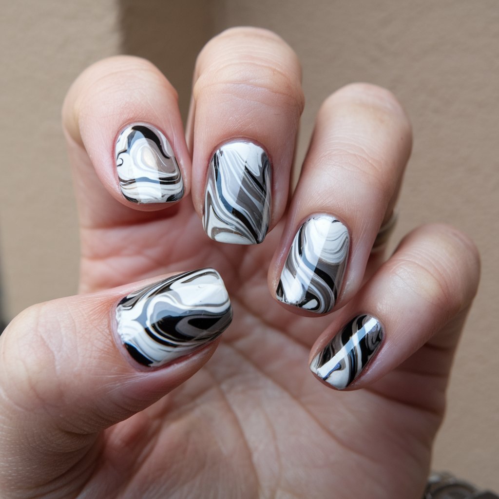 Chrome Marble Nails