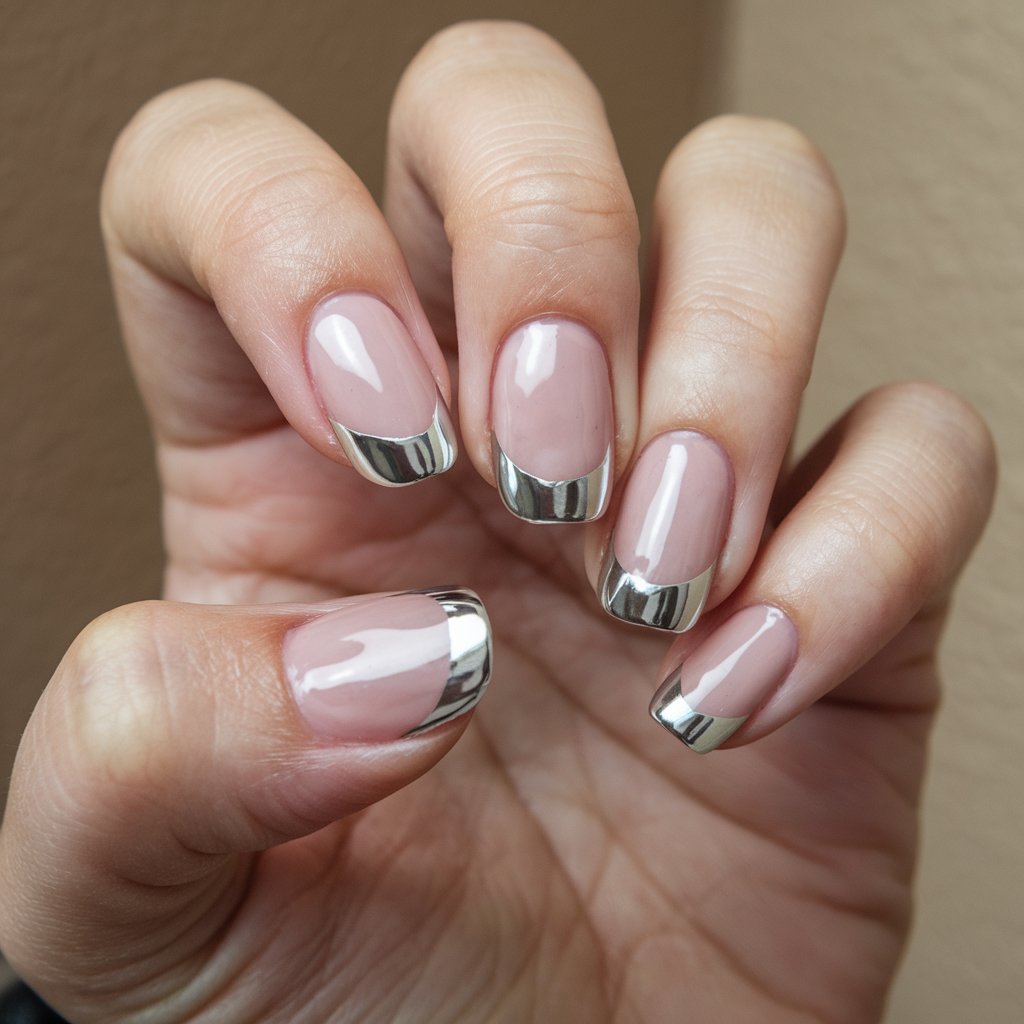 French Tip Chrome Nails