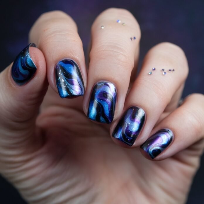 Galaxy Chrome Nails