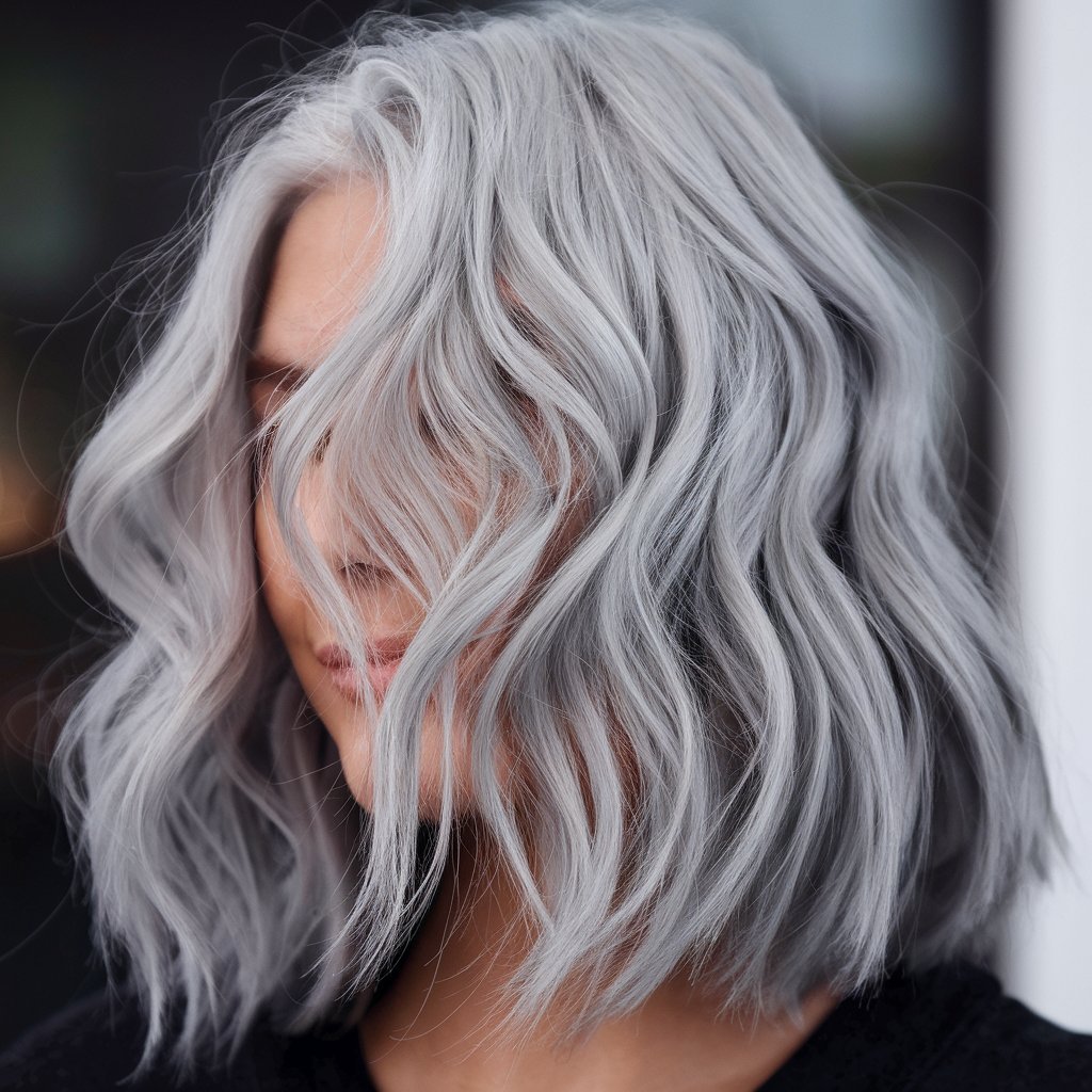 Textured Grey Bob with Soft Waves