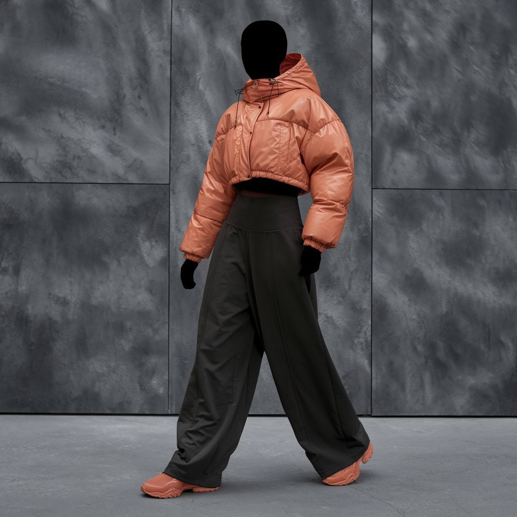 Cropped Puffer Jacket with High-Waisted Pants