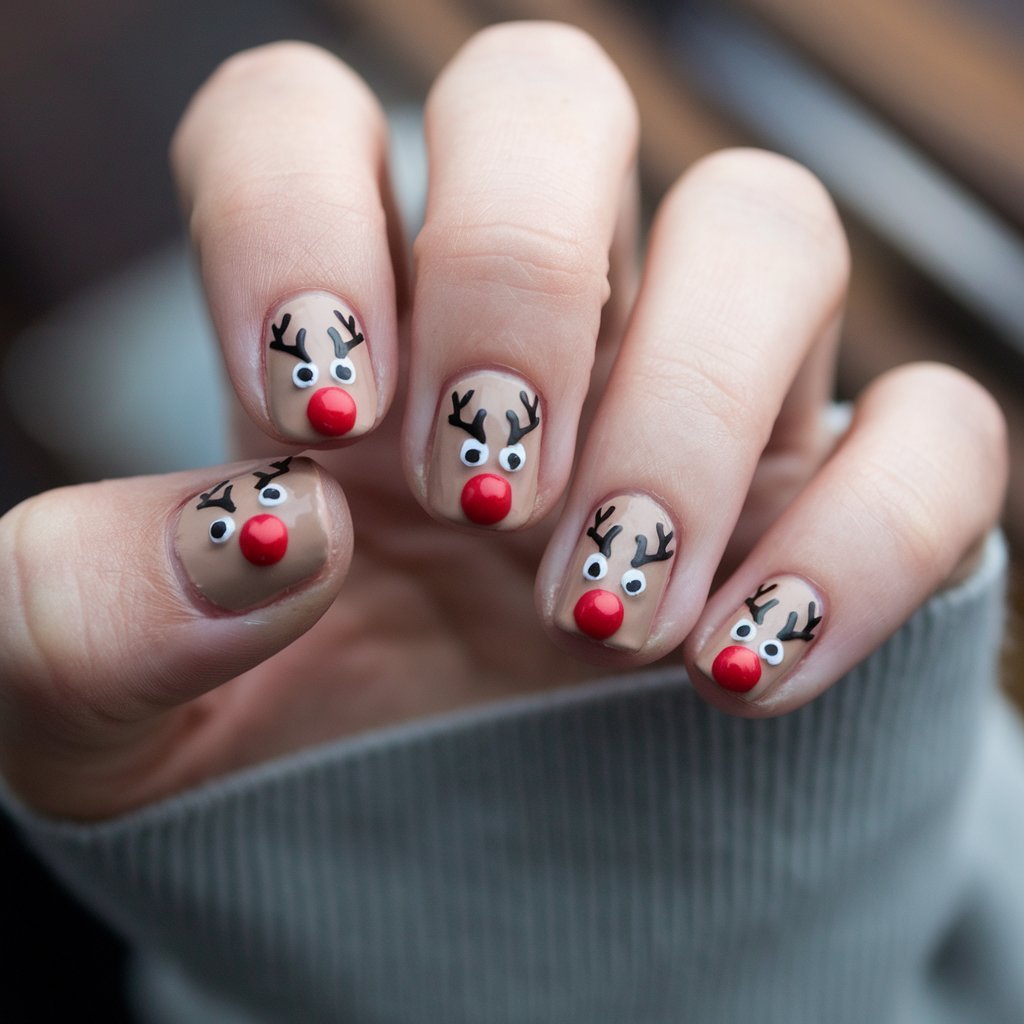 Rudolph and Reindeer Nail Art