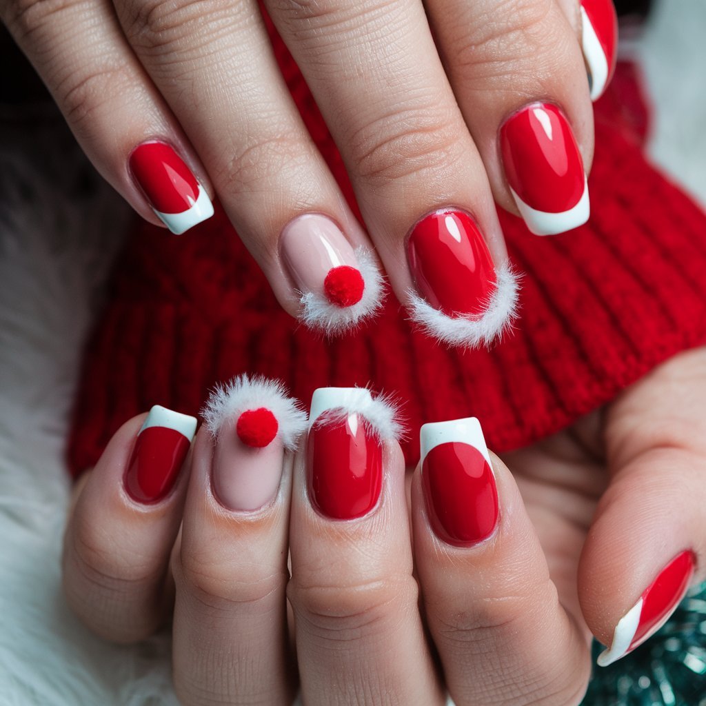 Santa Hat Nail Tips