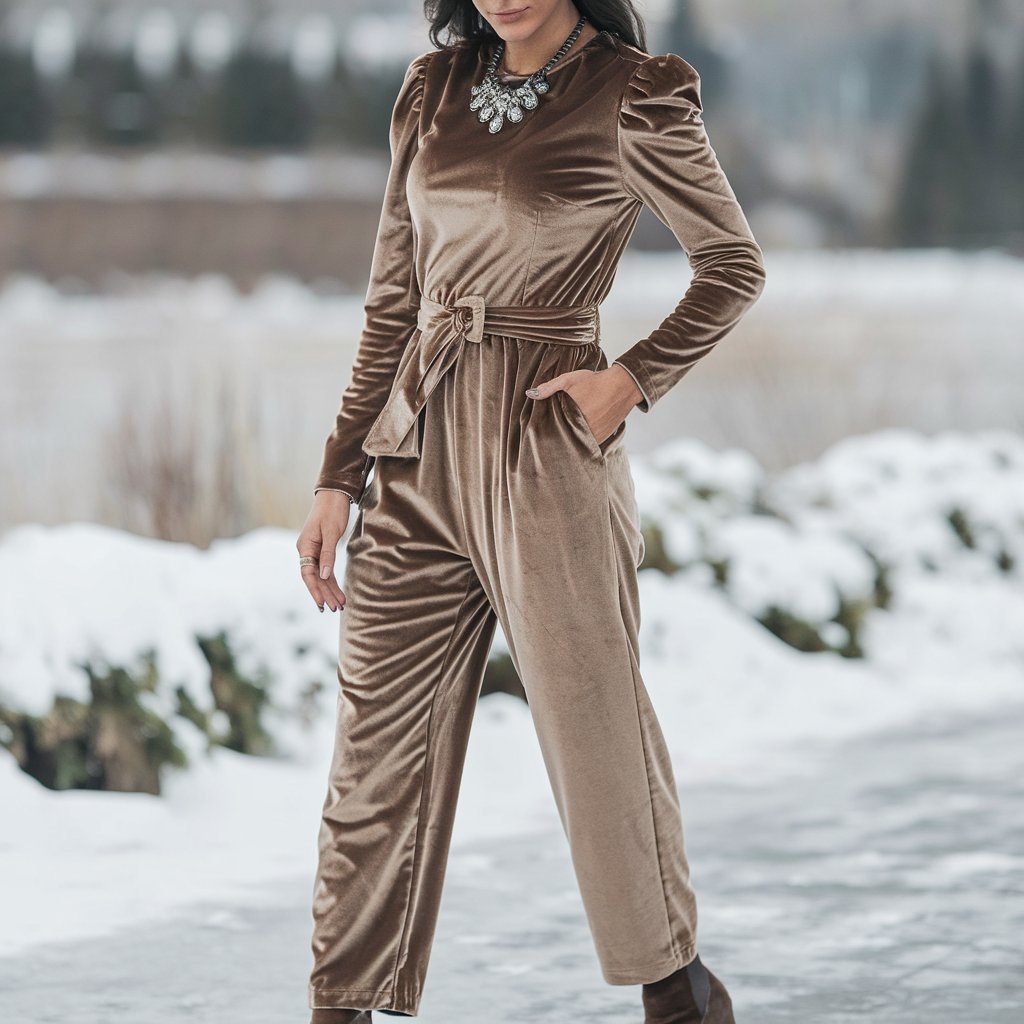 Long-Sleeve Jumpsuit with Statement Belt