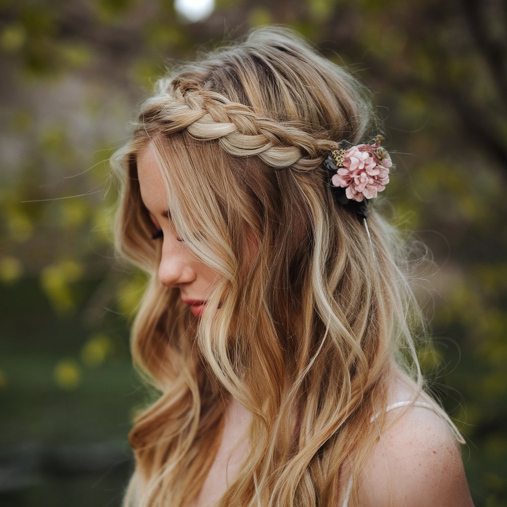 Braided Crown with Loose Waves