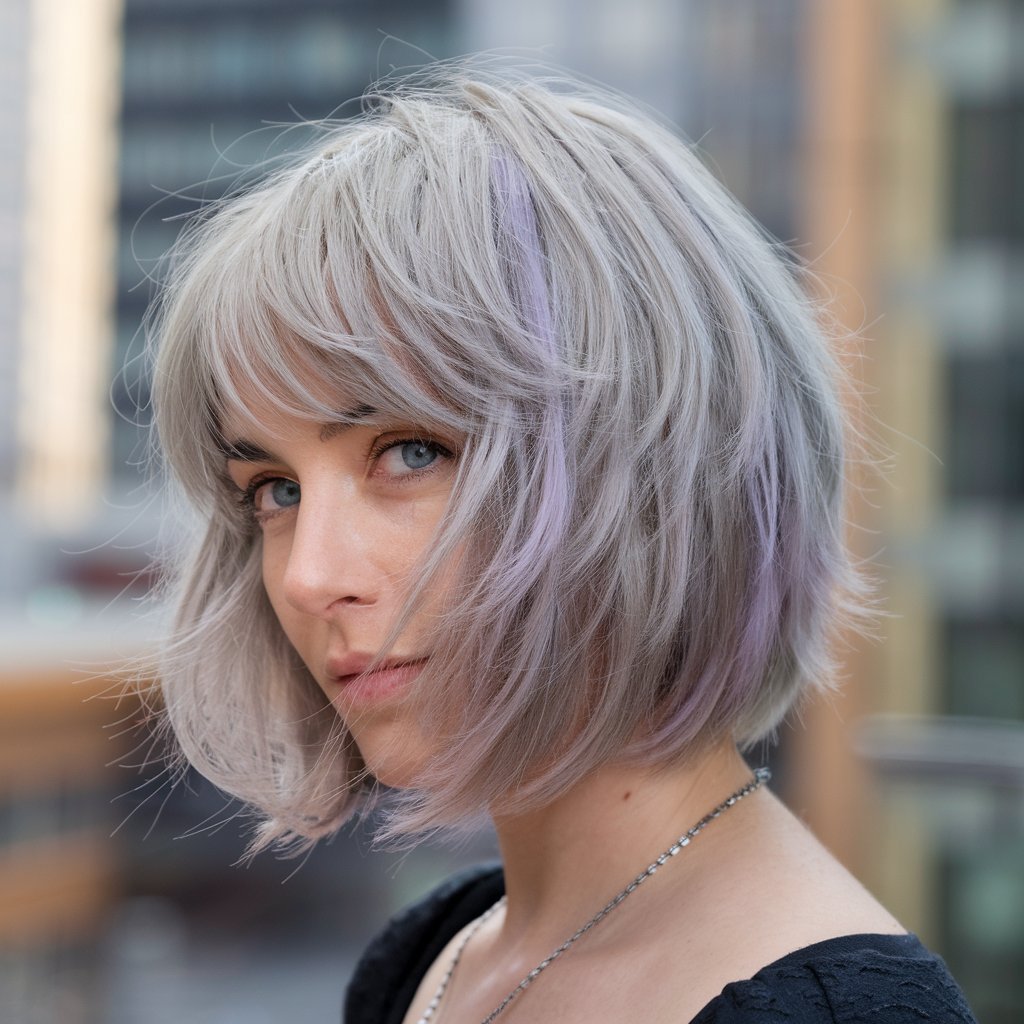 Choppy Grey Bob with Bangs