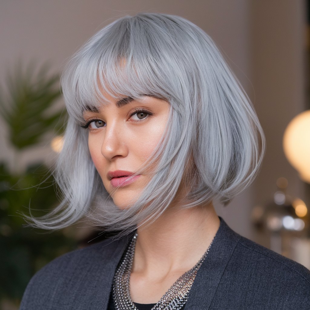 Grey Bob with Baby Bangs