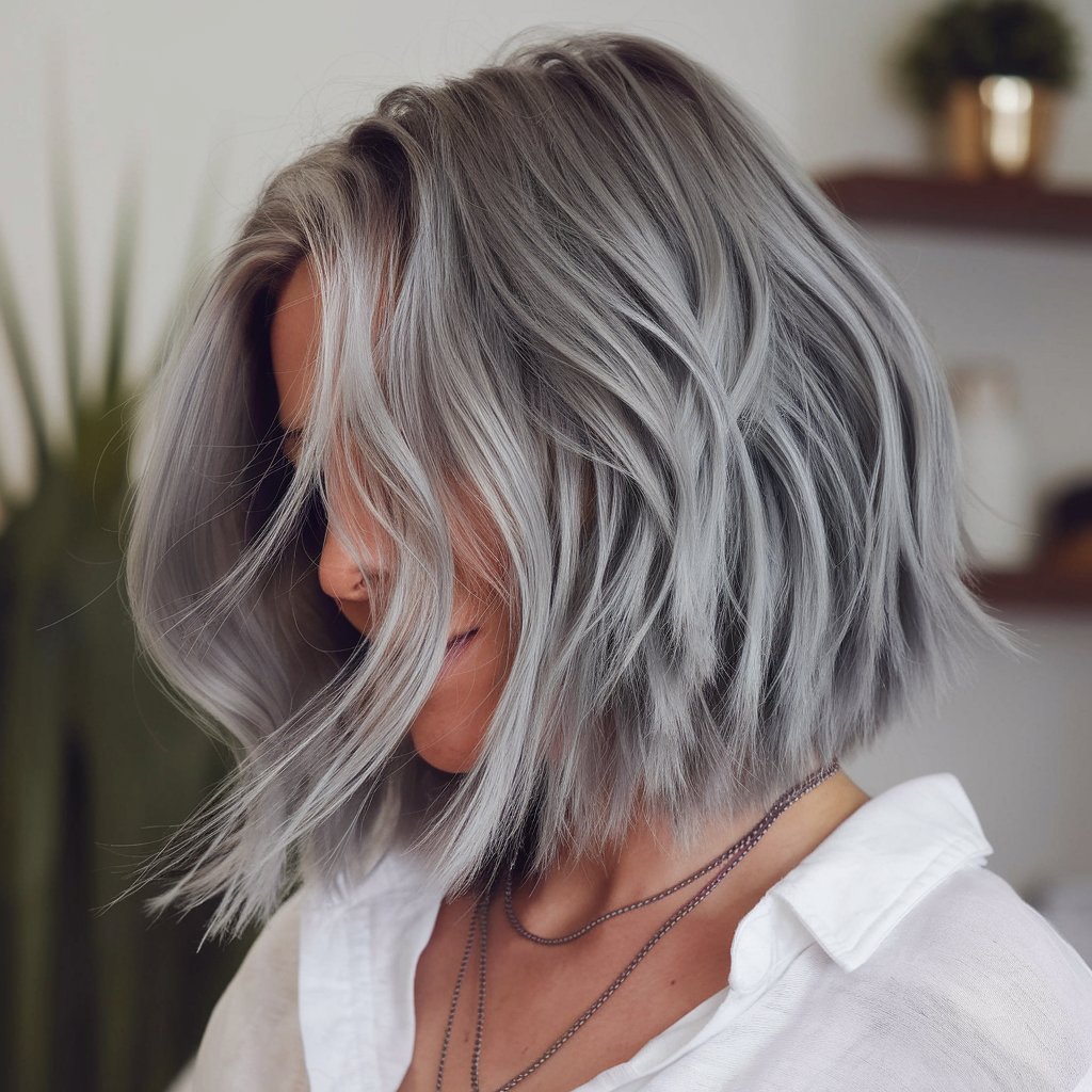 Ashy Grey Layered Bob