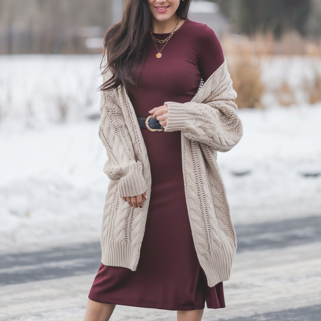 Long Cardigan with Midi Dress