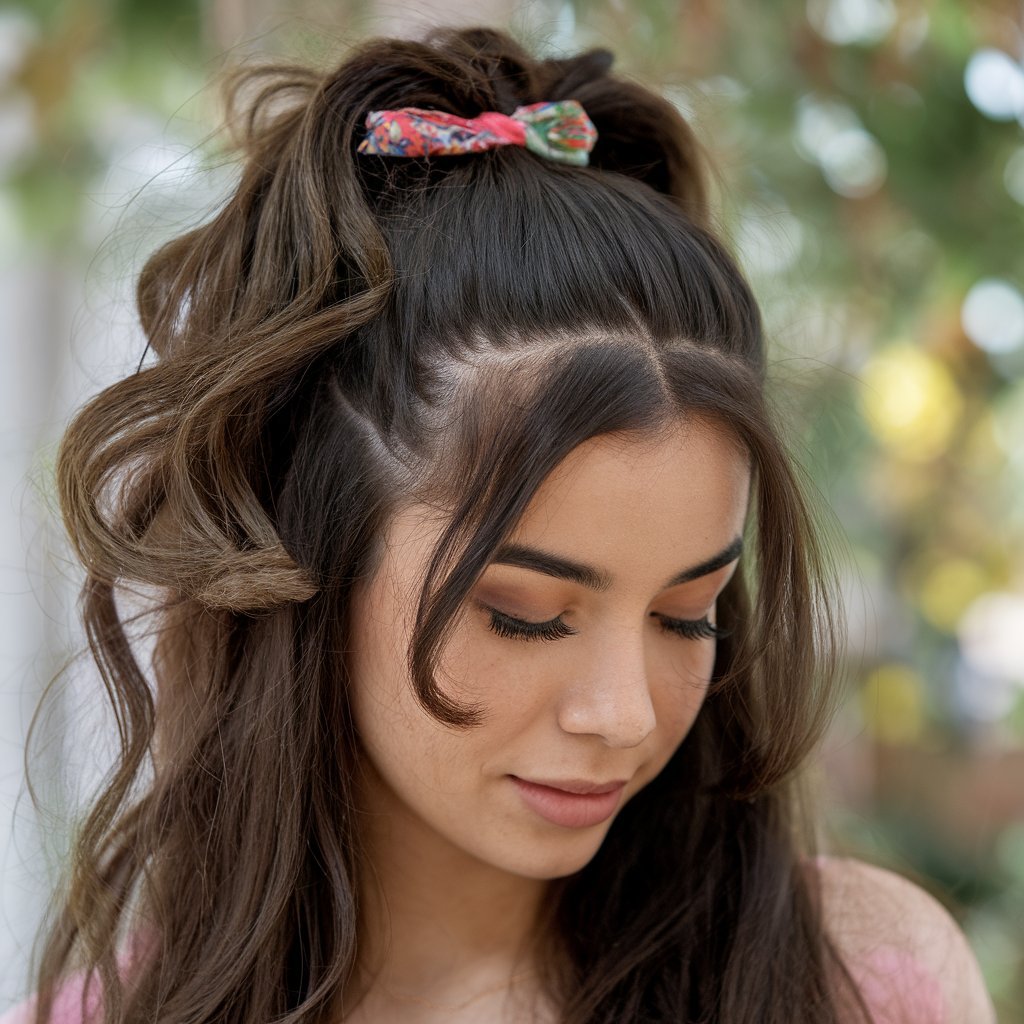 Curly High Ponytail with Ribbon