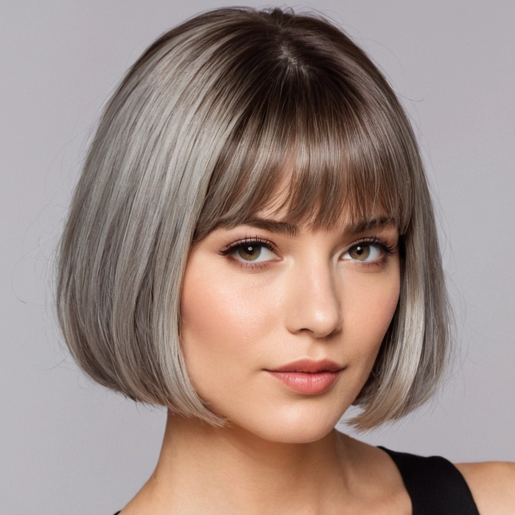 Grey Bob with Curtain Bangs