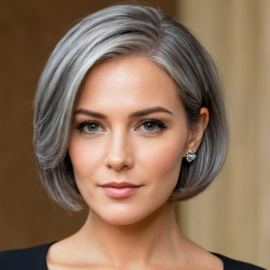 Grey Bob with Side Part